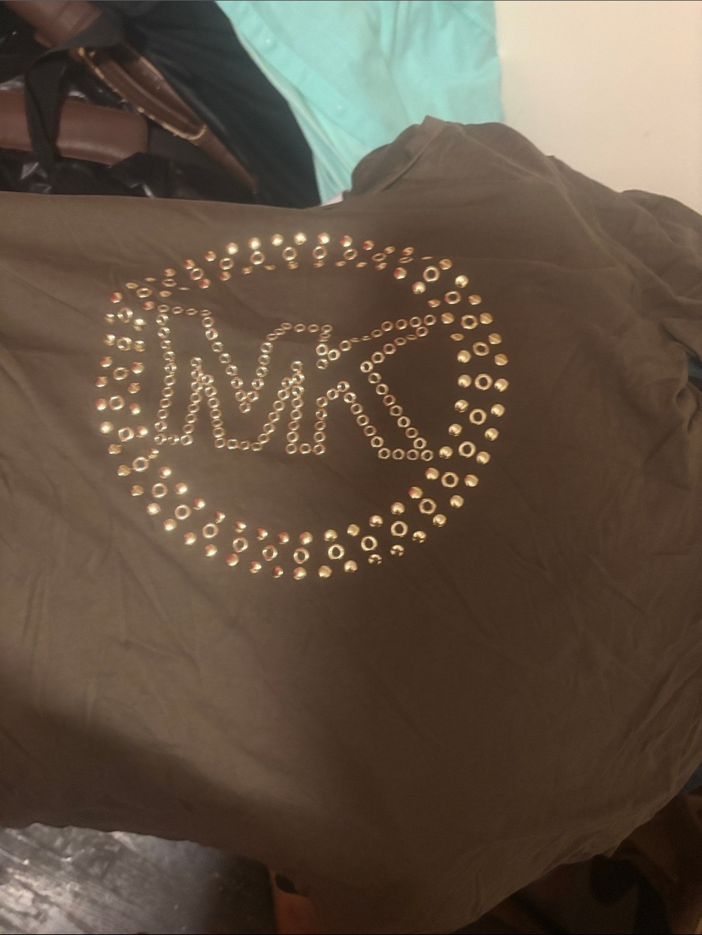 Michael Kors Brown Tee with Gold Studded MK Logo